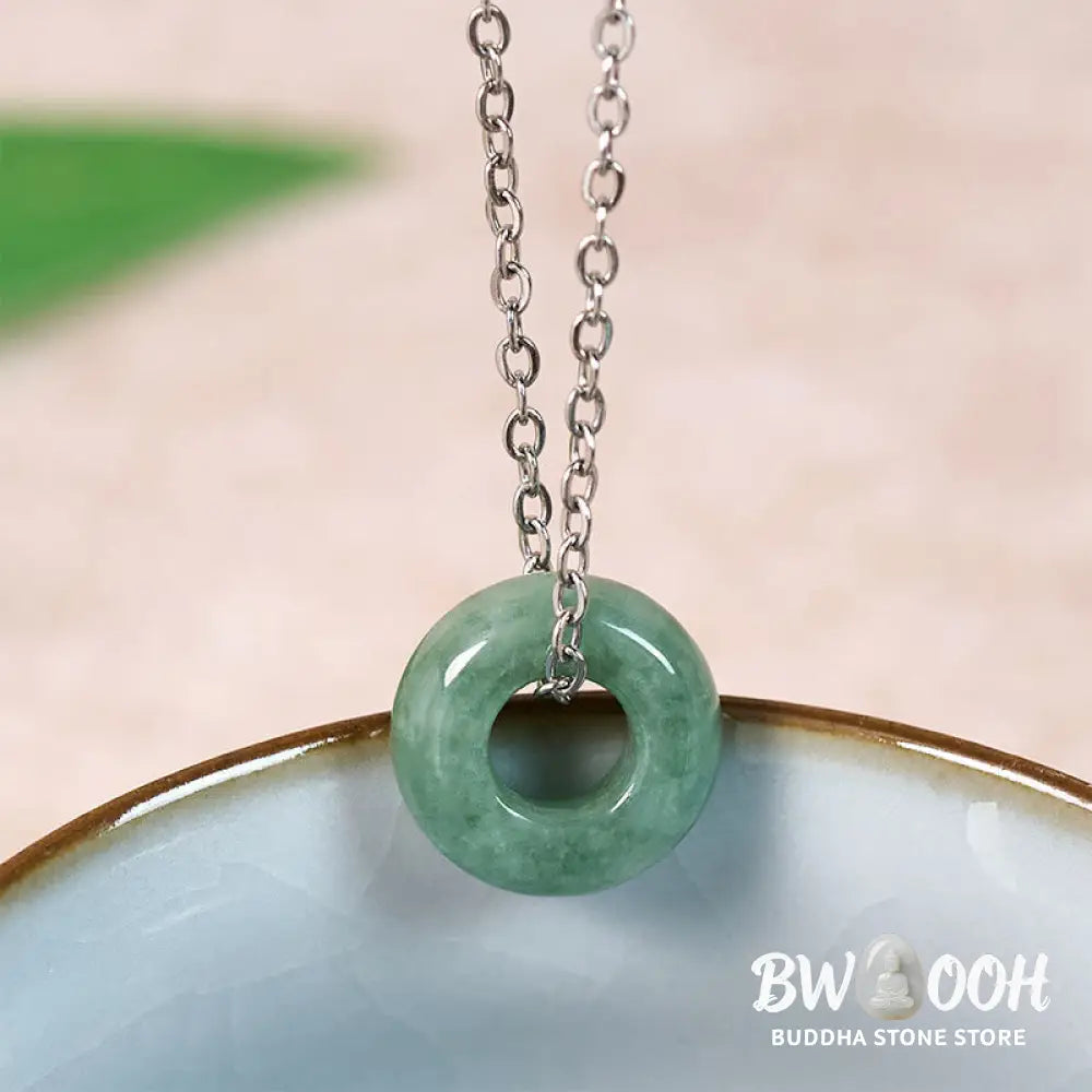 Buddha Stones Green Jade Peace Buckle Abacus Luck Necklace Pendant - Necklaces &amp; Pendants