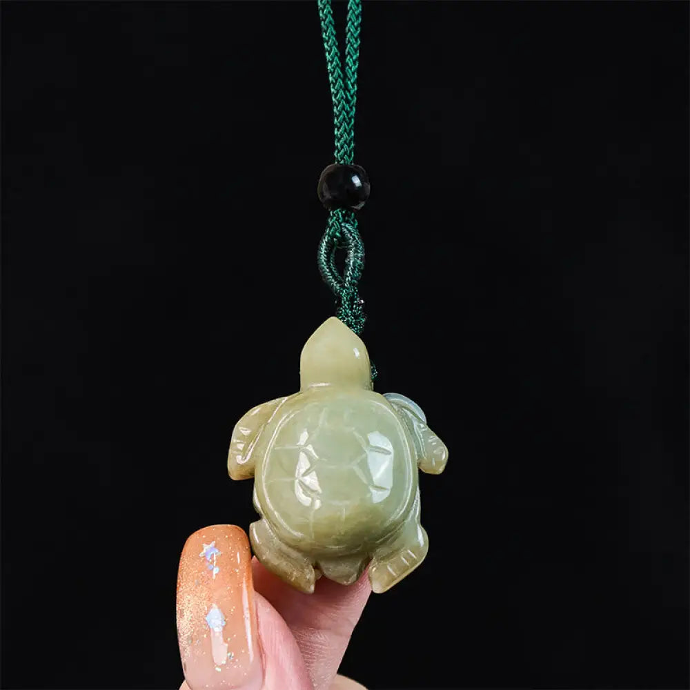 Buddha Stones Green Jade Turtle Prosperity Necklace Pendant - BWOOOH - Natural Jade(Color May Vary) - Necklaces &