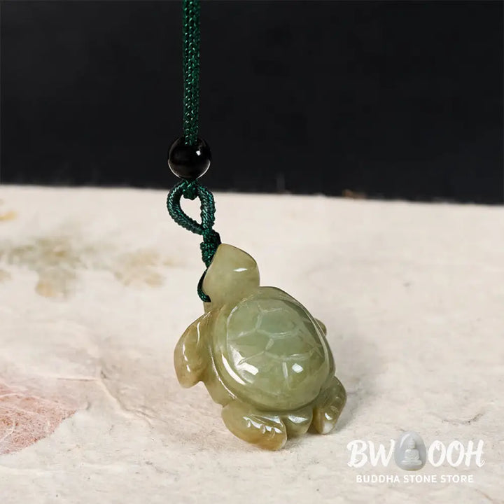 Buddha Stones Green Jade Turtle Prosperity Necklace Pendant - BWOOOH - Natural Jade(Color May Vary) - Necklaces &amp;
