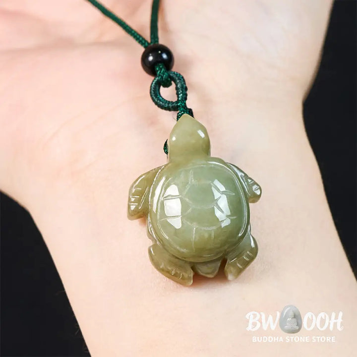 Buddha Stones Green Jade Turtle Prosperity Necklace Pendant - BWOOOH - Natural Jade(Color May Vary) - Necklaces &amp;