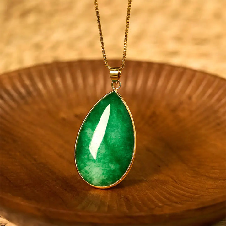 Buddha Stones Green Jade Water Drop Pattern Abundance Necklace Pendant - BWOOOH - Jade(Prosperity♥Abundance)