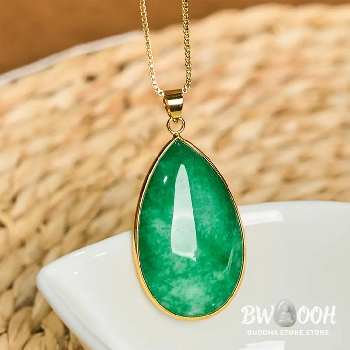 Buddha Stones Green Jade Water Drop Pattern Abundance Necklace Pendant - BWOOOH - Jade(Prosperity♥Abundance)