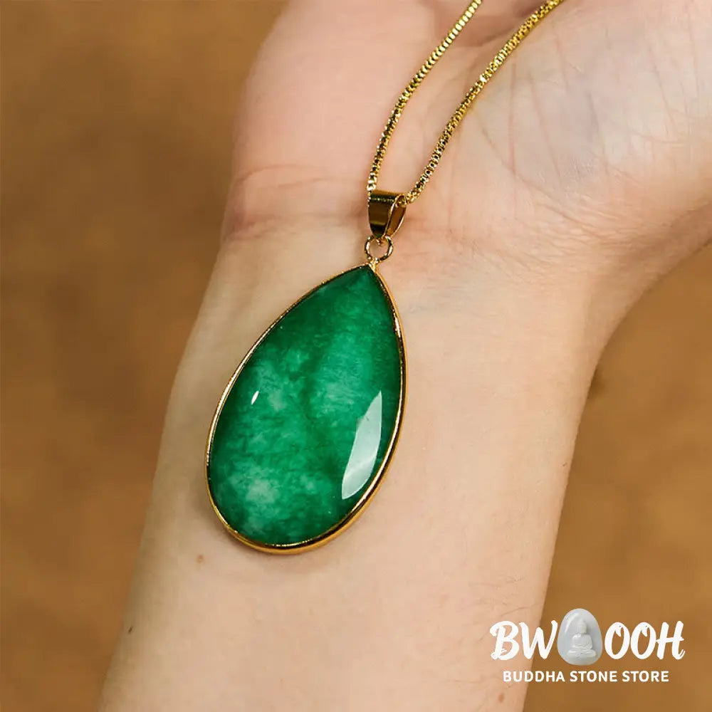 Buddha Stones Green Jade Water Drop Pattern Abundance Necklace Pendant - BWOOOH - Jade(Prosperity♥Abundance)