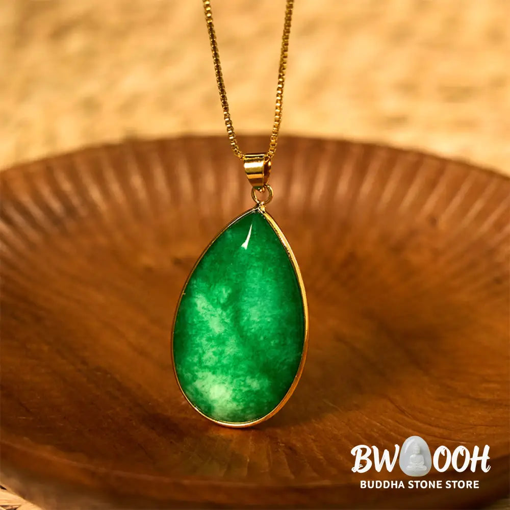 Buddha Stones Green Jade Water Drop Pattern Abundance Necklace Pendant - BWOOOH - Jade(Prosperity♥Abundance)
