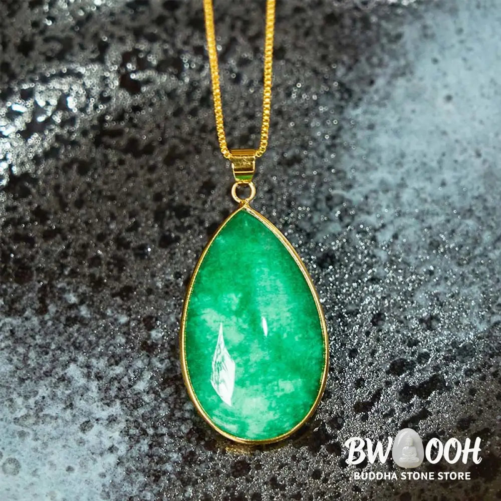 Buddha Stones Green Jade Water Drop Pattern Abundance Necklace Pendant - BWOOOH - Jade(Prosperity♥Abundance)