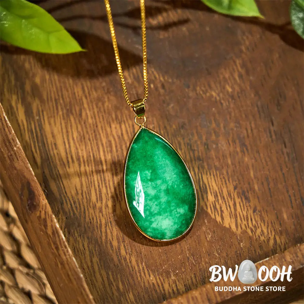 Buddha Stones Green Jade Water Drop Pattern Abundance Necklace Pendant - BWOOOH - Jade(Prosperity♥Abundance)
