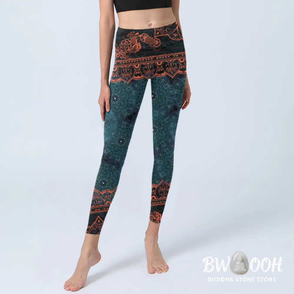 BWOOOH mandala print yoga leggings - Green Mandala Flower Print Gym Fitness L