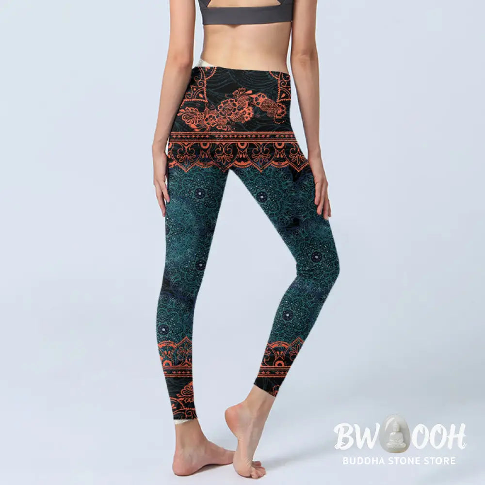 BWOOOH mandala print yoga leggings - Green Mandala Flower Print Gym Fitness L