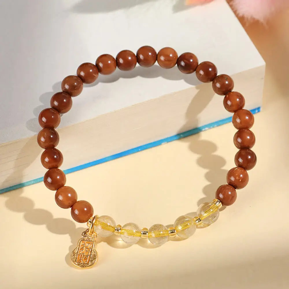 Buddha Stones Green Phantom Citrine Rutilated Quartz Super Seven Crystal Confidence Bracelet - BWOOOH - Golden