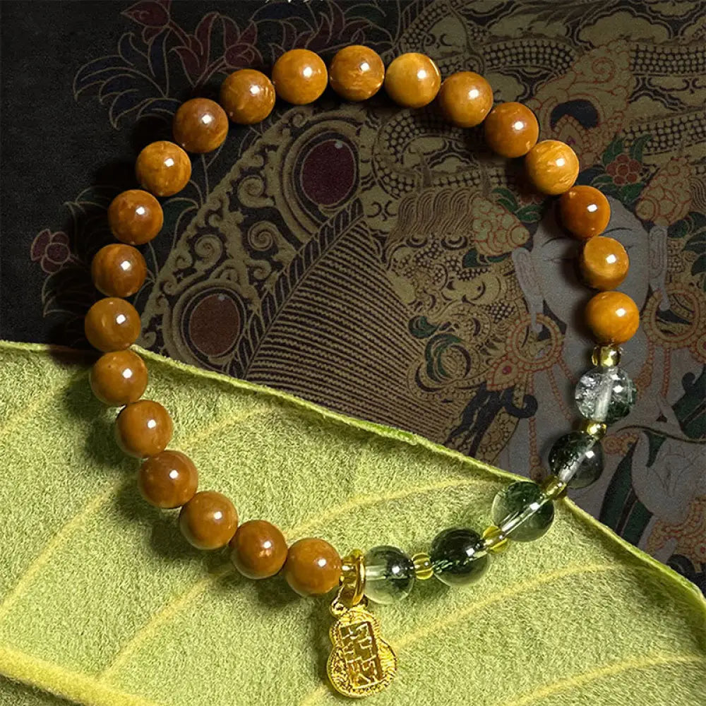 BWOOOH Green Phantom Citrine Rutilated Quartz Super Seven Crystal Confidence Bracelet - BWOOOH - Green Phantom