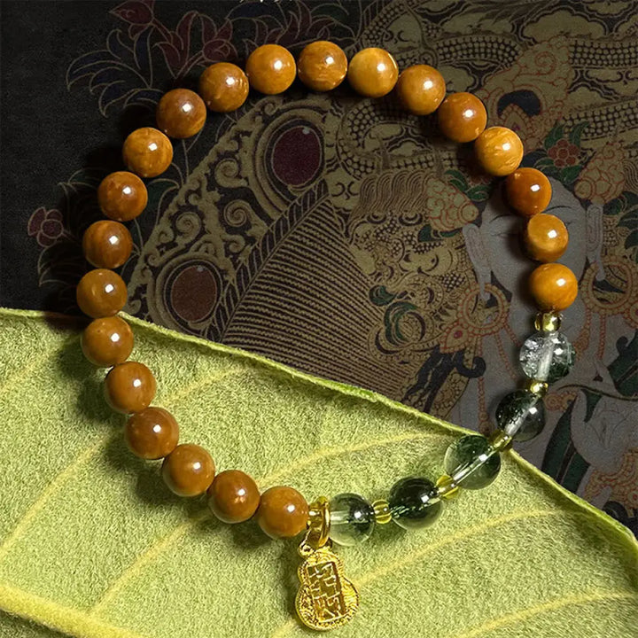 BWOOOH Green Phantom Citrine Rutilated Quartz Super Seven Crystal Confidence Bracelet - BWOOOH - Green Phantom