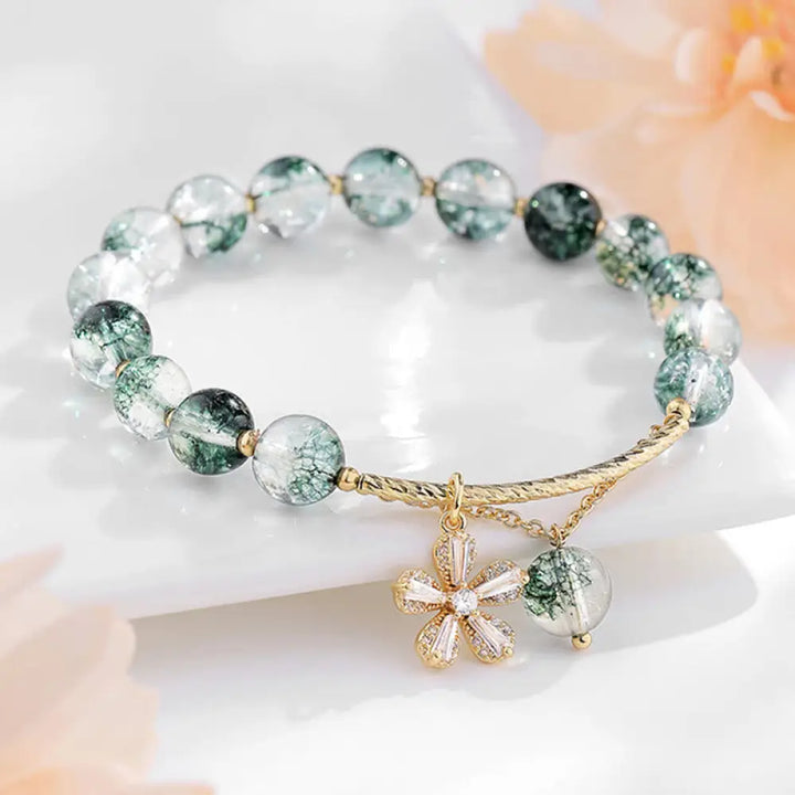 Buddha Stones Green Phantom Crystal Confidence Charm Bracelet - BWOOOH - Green Phantom&amp;Cherry Blossom - Bracelet
