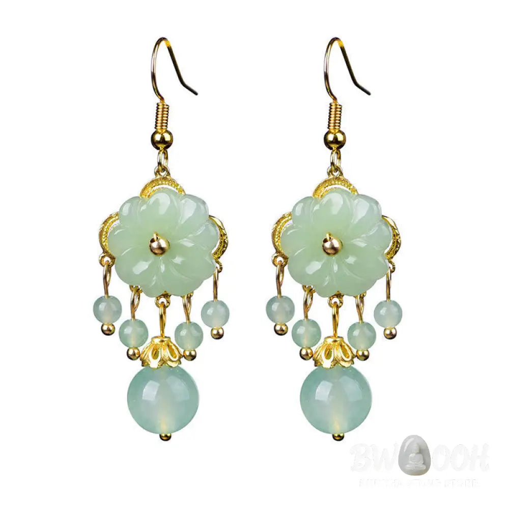 Buddha Stones Green Pink Flower Liuli Glass Drop Earrings - Earrings