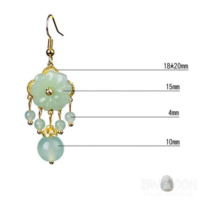 Buddha Stones Green Pink Flower Liuli Glass Drop Earrings - Earrings