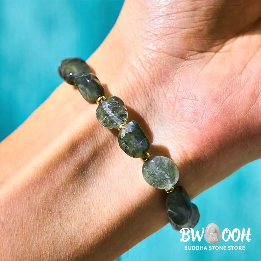 Buddha Stones Green Rutilated Quartz Braid String Protection Bracelet - BWOOOH - Green Rutilated Quartz(Wrist