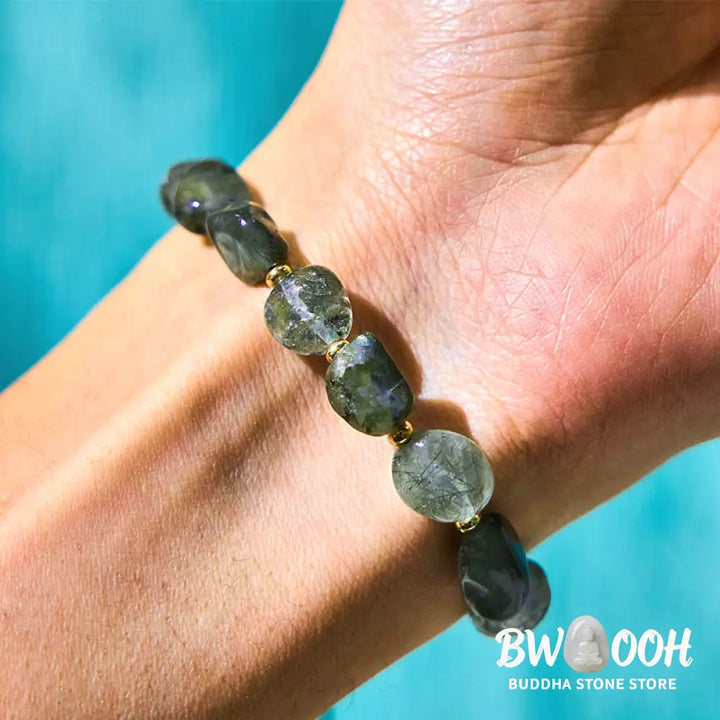 Buddha Stones Green Rutilated Quartz Braid String Protection Bracelet - BWOOOH - Green Rutilated Quartz(Wrist