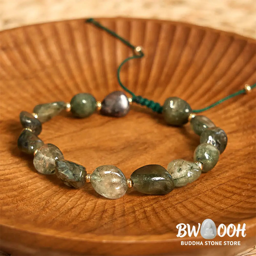 Buddha Stones Green Rutilated Quartz Braid String Protection Bracelet - BWOOOH - Green Rutilated Quartz(Wrist