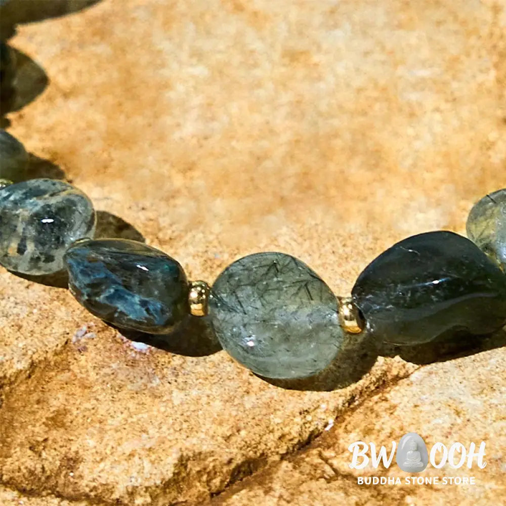 Buddha Stones Green Rutilated Quartz Braid String Protection Bracelet - BWOOOH - Green Rutilated Quartz(Wrist