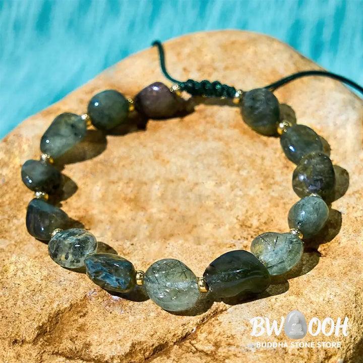 Buddha Stones Green Rutilated Quartz Braid String Protection Bracelet - BWOOOH - Green Rutilated Quartz(Wrist