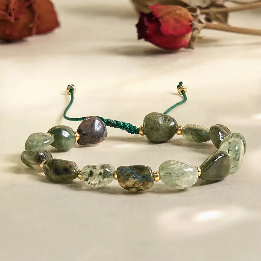 BWOOOH Green Rutilated Quartz Braid String Protection Bracelet — Quartz Tibetan bracelet for spiritual healing and mindful...