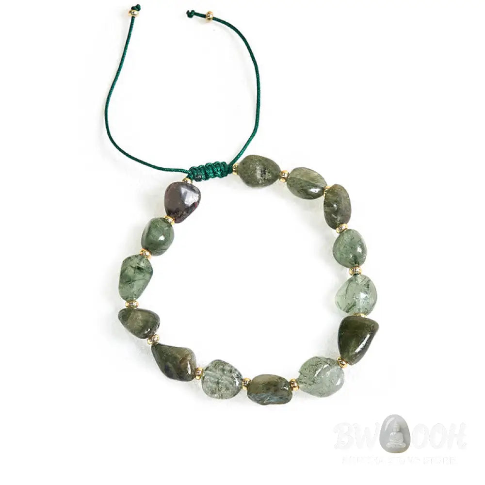 Buddha Stones Green Rutilated Quartz Braid String Protection Bracelet - BWOOOH - Green Rutilated Quartz(Wrist