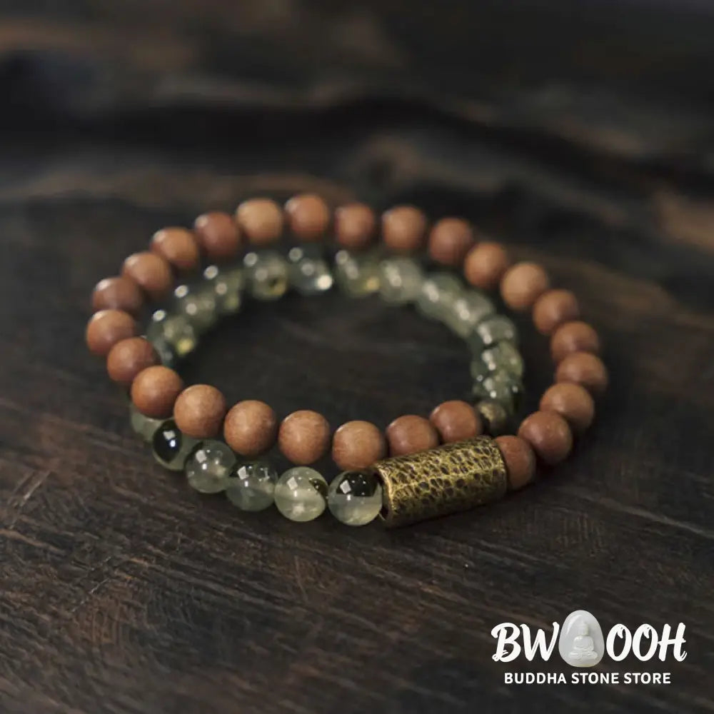 Buddha Stones Green Rutilated Quartz Natural Sandalwood Purification Bracelet - BWOOOH - Bracelet