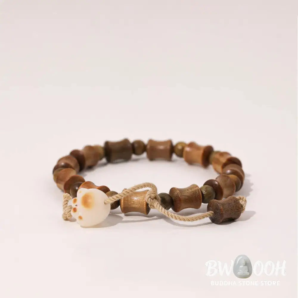 Buddha Stones Green Sandalwood Bodhi Seed Cat Claw Bamboo Peace Bracelet - BWOOOH - Green Sandalwood(Wrist