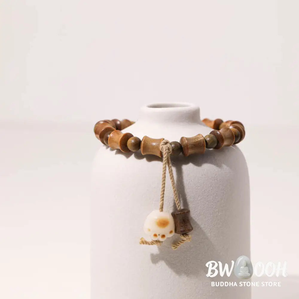 Buddha Stones Green Sandalwood Bodhi Seed Cat Claw Bamboo Peace Bracelet - BWOOOH - Green Sandalwood(Wrist