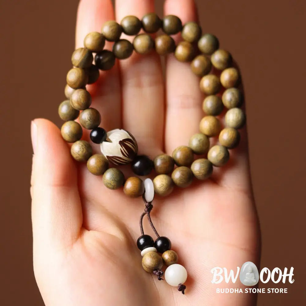 BWOOOH Green Sandalwood Bodhi Seed Lotus Soothing Double Wrap Bracelet - Green Sandalwood(Cure♥Positive)