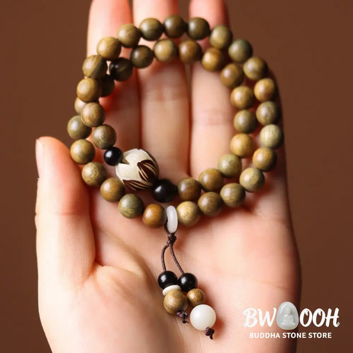 BWOOOH Green Sandalwood Bodhi Seed Lotus Soothing Double Wrap Bracelet - Green Sandalwood(Cure♥Positive)