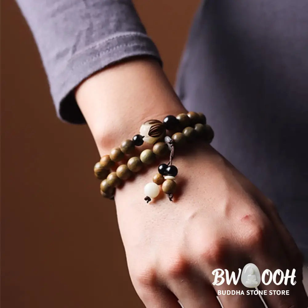 BWOOOH Green Sandalwood Bodhi Seed Lotus Soothing Double Wrap Bracelet - Green Sandalwood(Cure♥Positive)