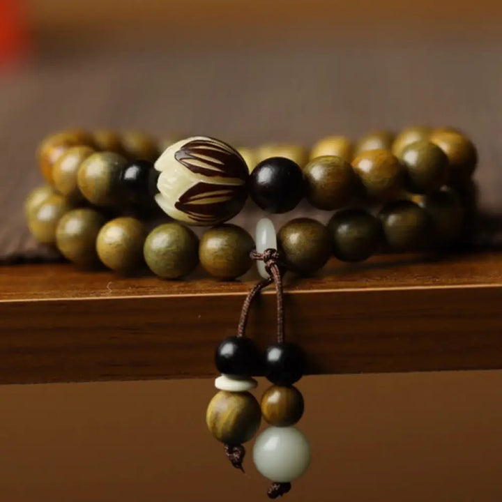 BWOOOH Green Sandalwood Bodhi Seed Lotus Soothing Double Wrap Bracelet - Green Sandalwood(Cure♥Positive)