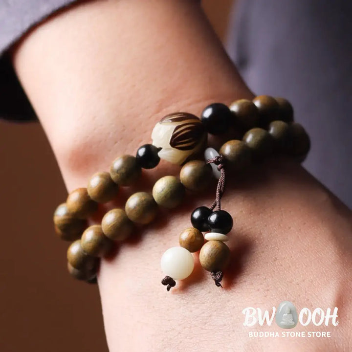 BWOOOH Green Sandalwood Bodhi Seed Lotus Soothing Double Wrap Bracelet - Green Sandalwood(Cure♥Positive)