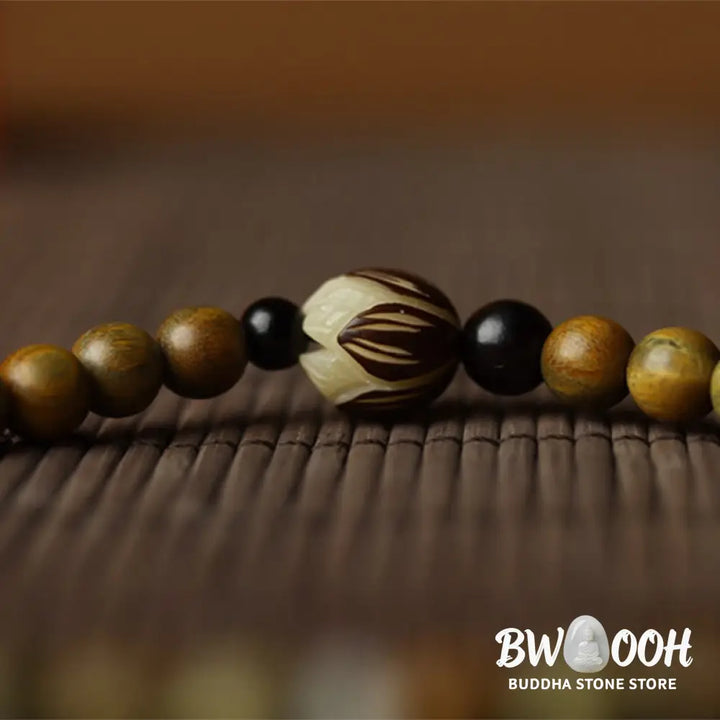 BWOOOH Green Sandalwood Bodhi Seed Lotus Soothing Double Wrap Bracelet - Green Sandalwood(Cure♥Positive)