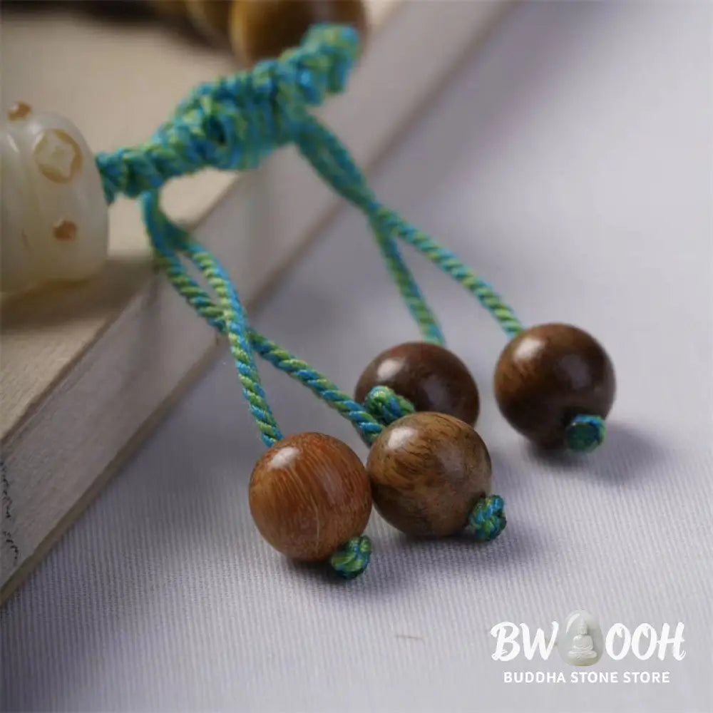Buddha Stones Green Sandalwood Bodhi Seed Lucky Cat Positive Bracelet - BWOOOH - Green Sandalwood(Wrist Circumference