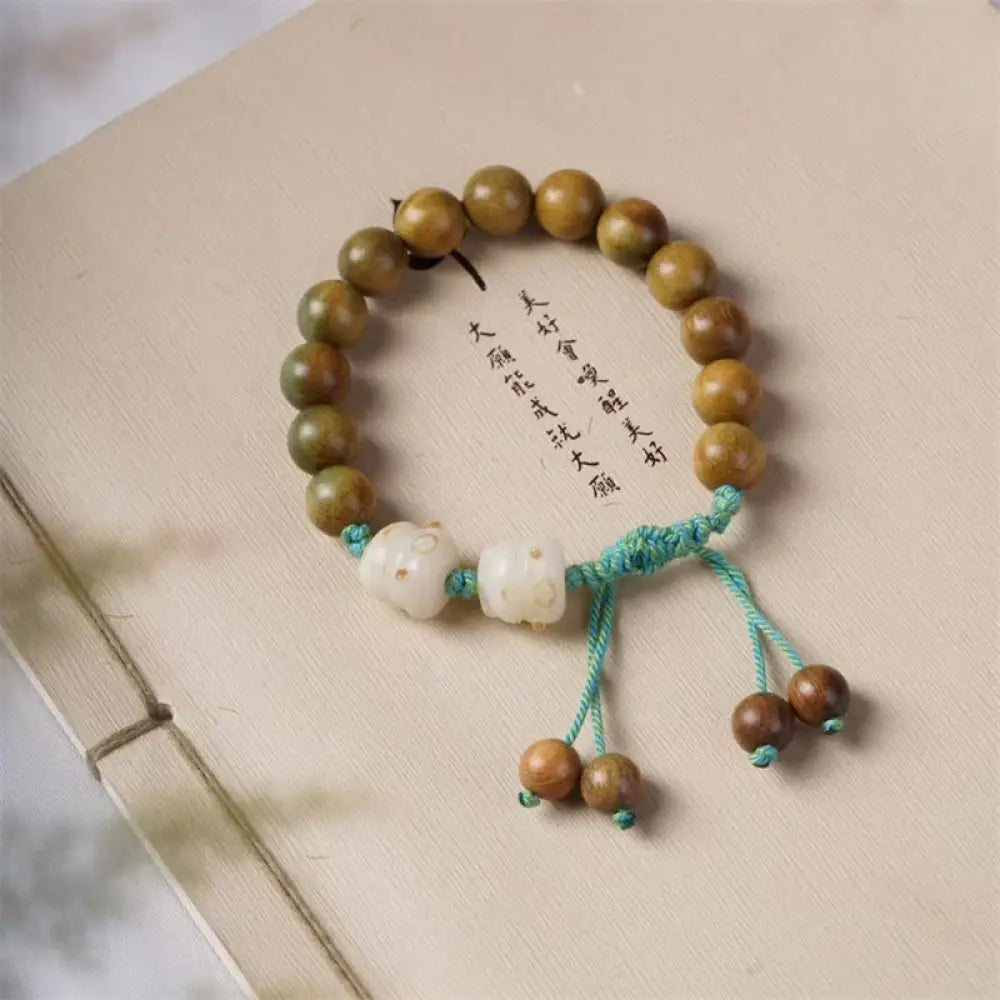 BWOOOH Green Sandalwood Bodhi Seed Lucky Cat Positive Bracelet - BWOOOH - Green Sandalwood(Wrist Circumference