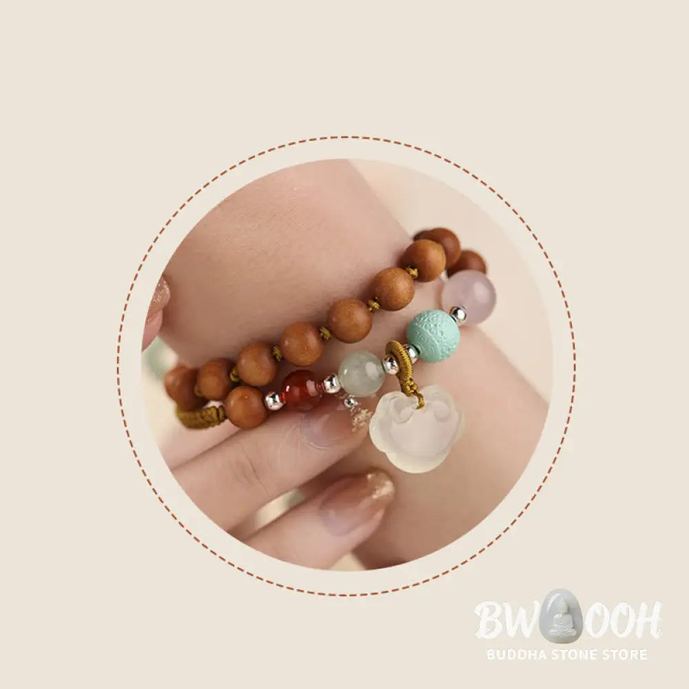 Buddha Stones Green Sandalwood Chalcedony Peace Buckle Charm Soothing Double Wrap Bracelet - BWOOOH - Bracelet
