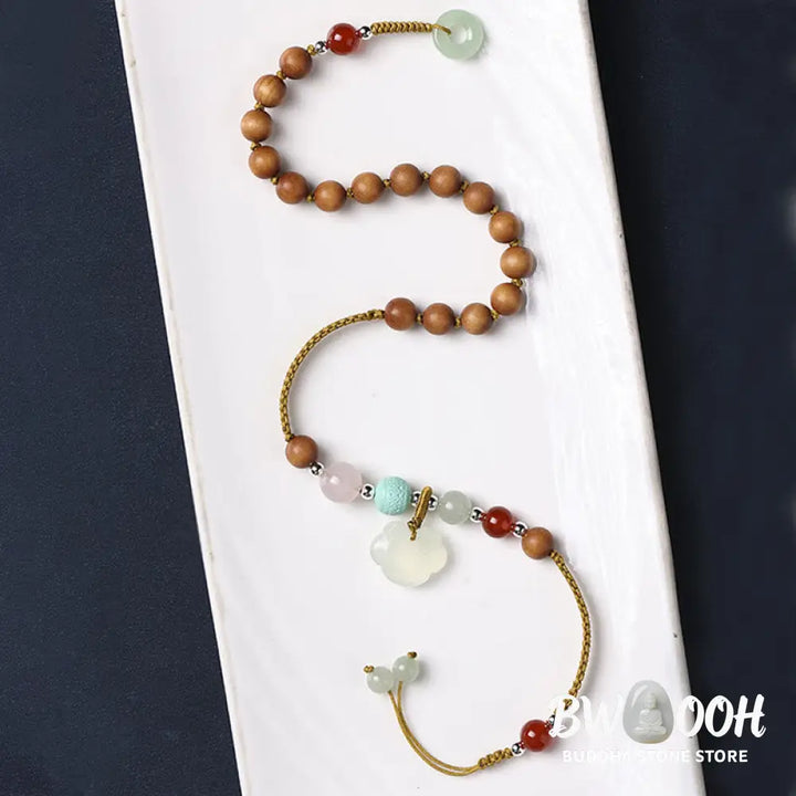 Buddha Stones Green Sandalwood Chalcedony Peace Buckle Charm Soothing Double Wrap Bracelet - BWOOOH - Bracelet