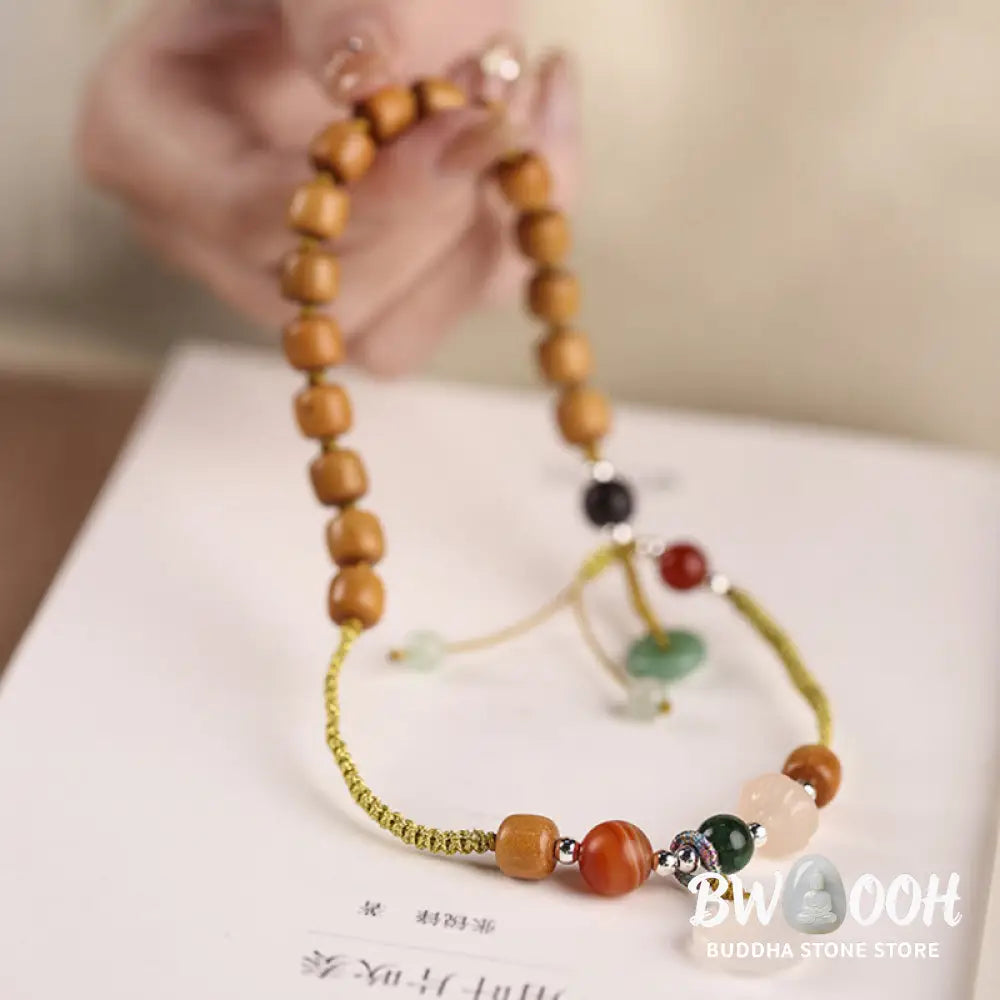 Buddha Stones Green Sandalwood Chalcedony Peace Buckle Charm Soothing Double Wrap Bracelet - BWOOOH - Bracelet