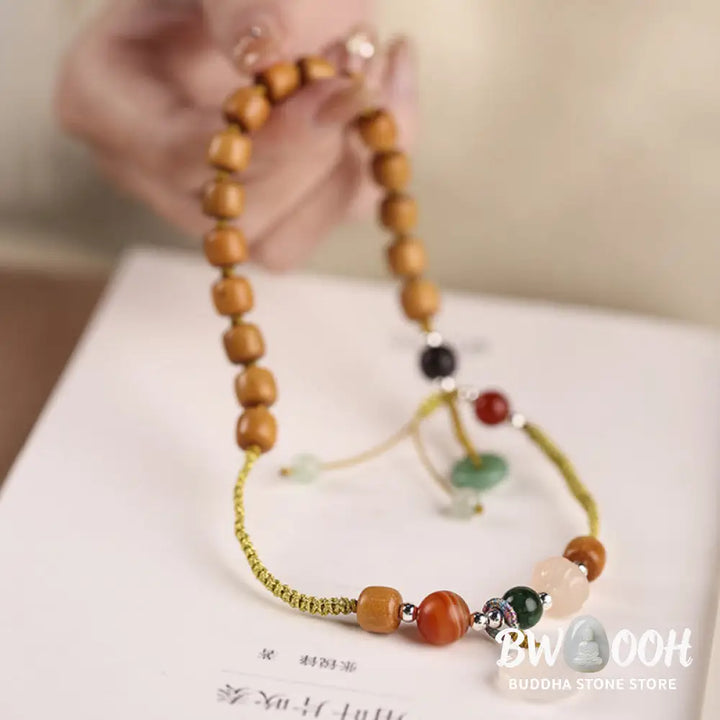 Buddha Stones Green Sandalwood Chalcedony Peace Buckle Charm Soothing Double Wrap Bracelet - BWOOOH - Bracelet