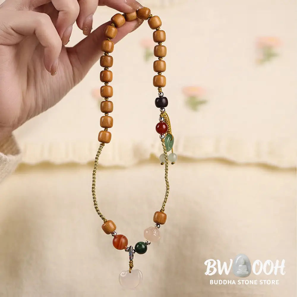 Buddha Stones Green Sandalwood Chalcedony Peace Buckle Charm Soothing Double Wrap Bracelet - BWOOOH - Bracelet