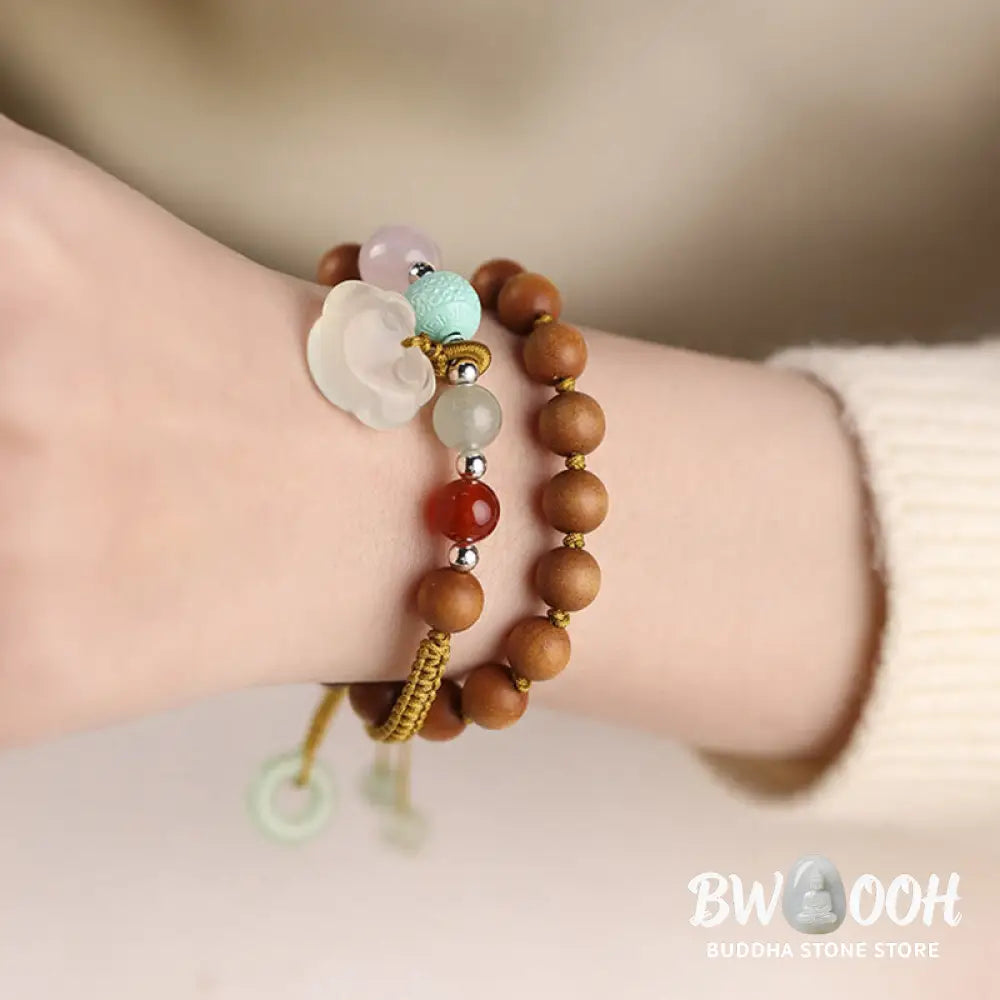 Buddha Stones Green Sandalwood Chalcedony Peace Buckle Charm Soothing Double Wrap Bracelet - BWOOOH - Bracelet