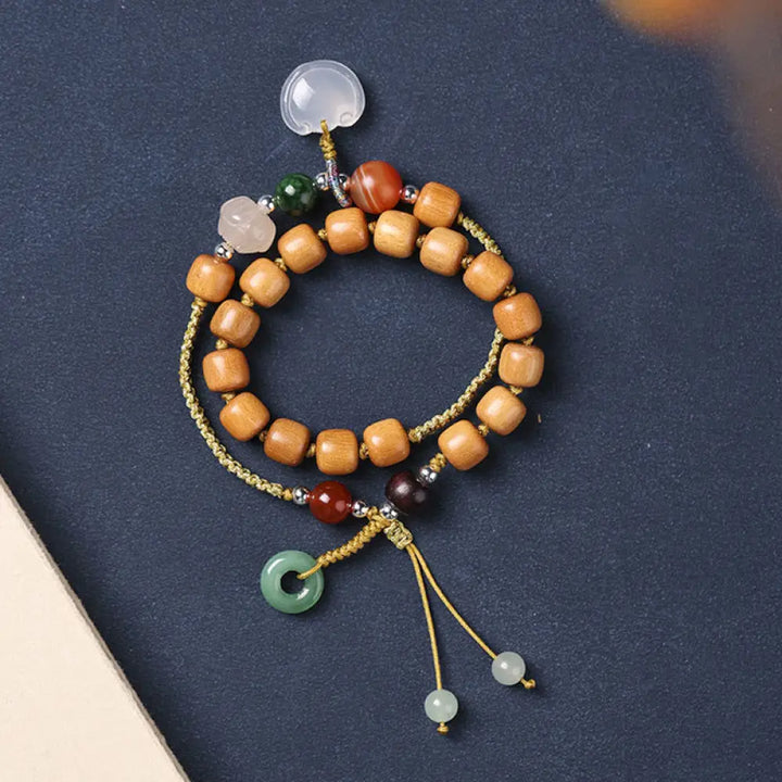 BWOOOH Green Sandalwood Chalcedony Peace Buckle Charm Soothing Double Wrap Bracelet - BWOOOH - Green