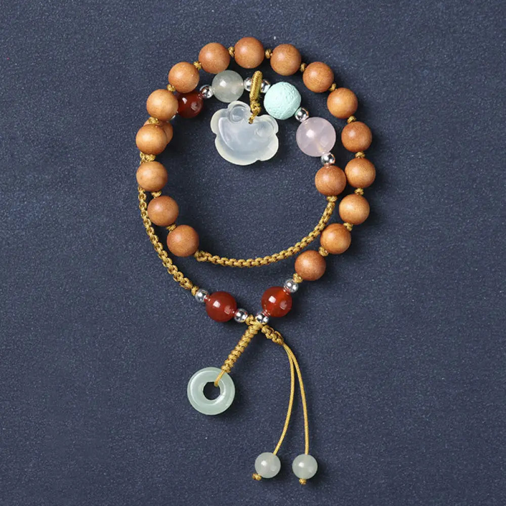 Buddha Stones Green Sandalwood Chalcedony Peace Buckle Charm Soothing Double Wrap Bracelet - BWOOOH