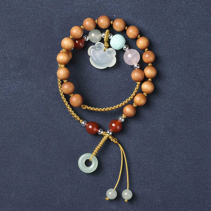 Buddha Stones Green Sandalwood Chalcedony Peace Buckle Charm Soothing Double Wrap Bracelet - BWOOOH