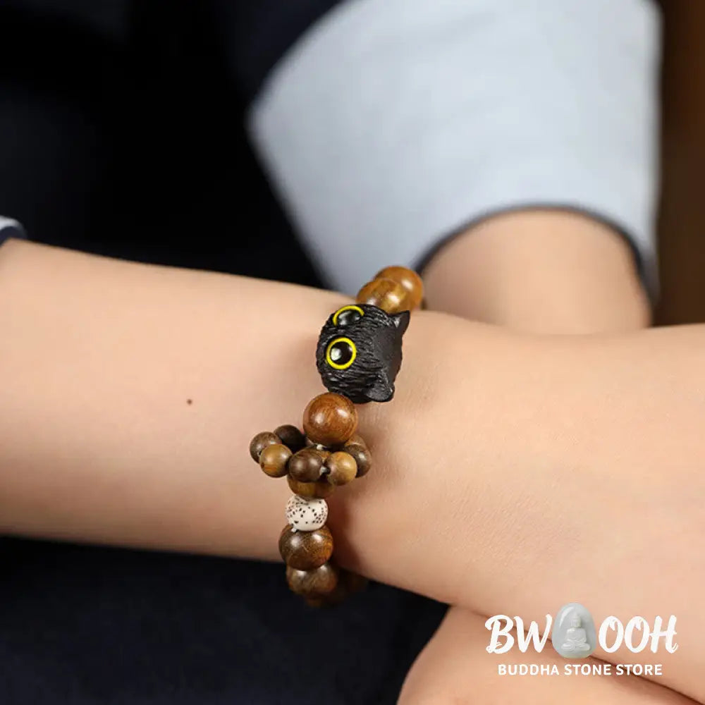 Buddha Stones Green Sandalwood Ebony Wood Cat Peace Soothing Bracelet - BWOOOH - Green Sandalwood(Cure♥Positive)(Wrist