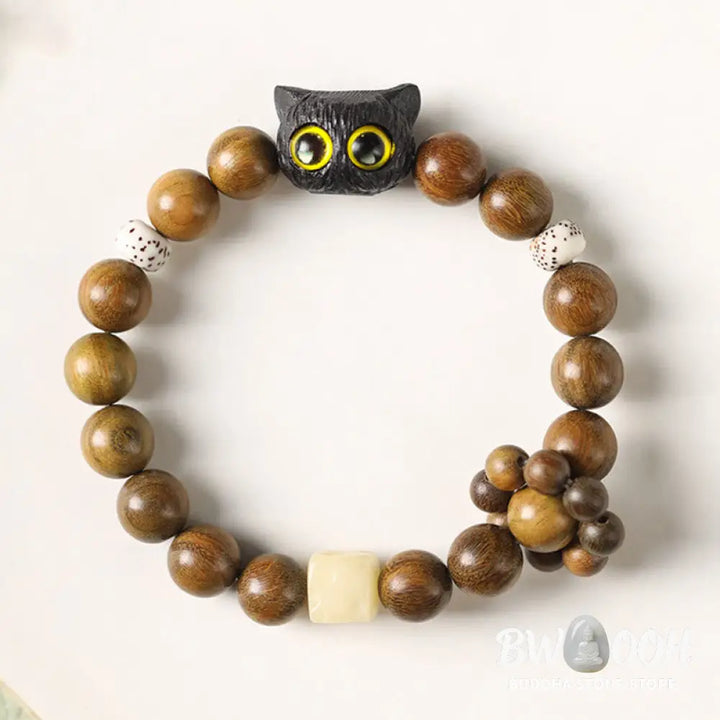 Buddha Stones Green Sandalwood Ebony Wood Cat Peace Soothing Bracelet - BWOOOH - Green Sandalwood(Cure♥Positive)(Wrist