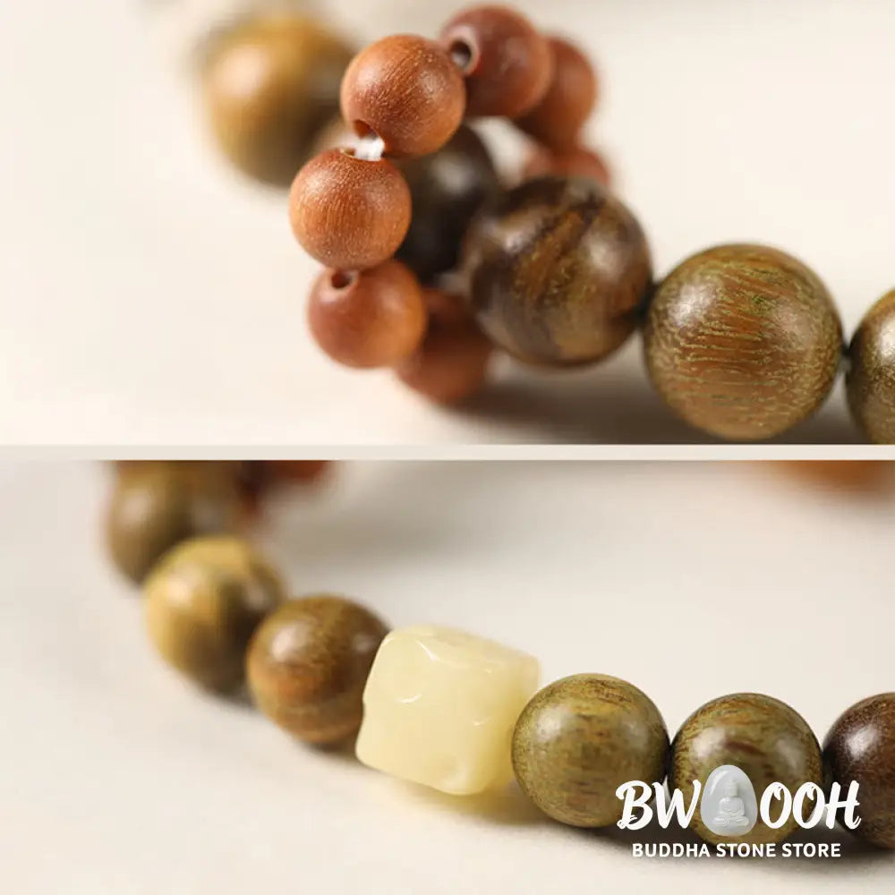 Buddha Stones Green Sandalwood Ebony Wood Cat Peace Soothing Bracelet - BWOOOH - Green Sandalwood(Cure♥Positive)(Wrist