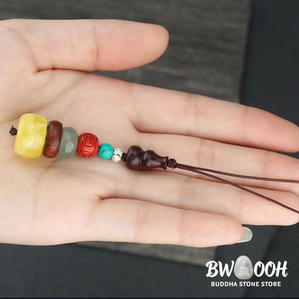 Buddha Stones Green Sandalwood Ebony Wood Gourd Seven Layer Pagoda Positive Phone Hanging Decoration - Phone Hanging