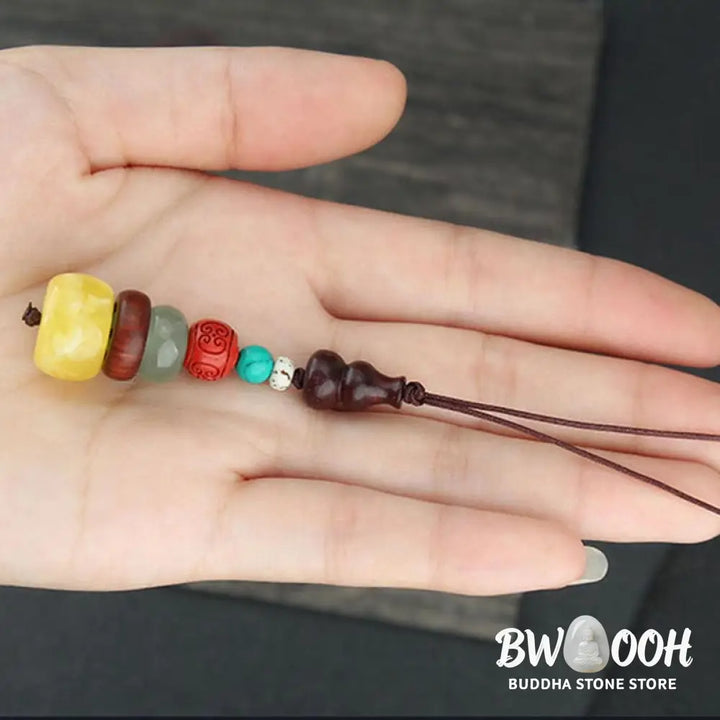Buddha Stones Green Sandalwood Ebony Wood Gourd Seven Layer Pagoda Positive Phone Hanging Decoration - Phone Hanging